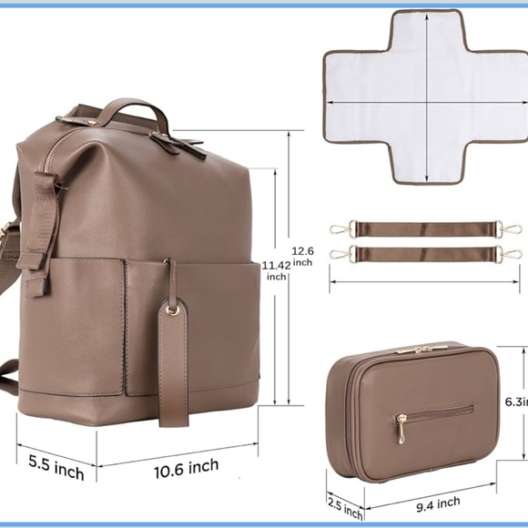 Diaper Bag Backpack – Gray / Faux Leather Diaper Backpack | New With Tags - Picture 4 of 8